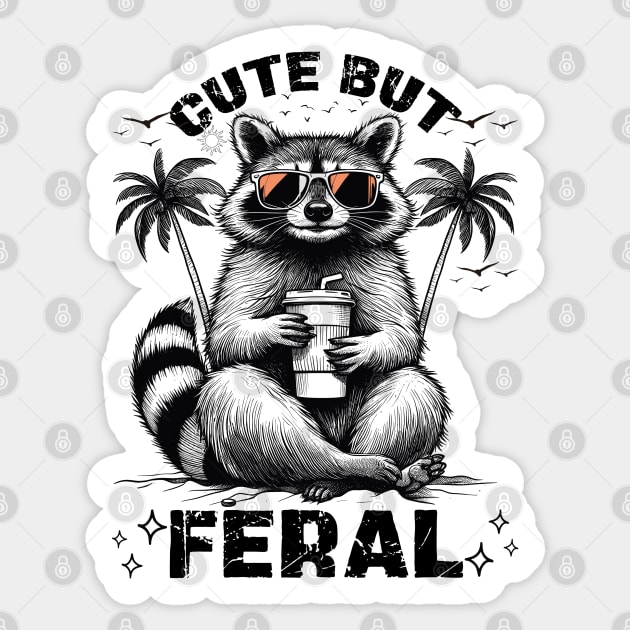 Funny Raccoon Cute But Feral Vintage Raccoon Sticker by JessArty